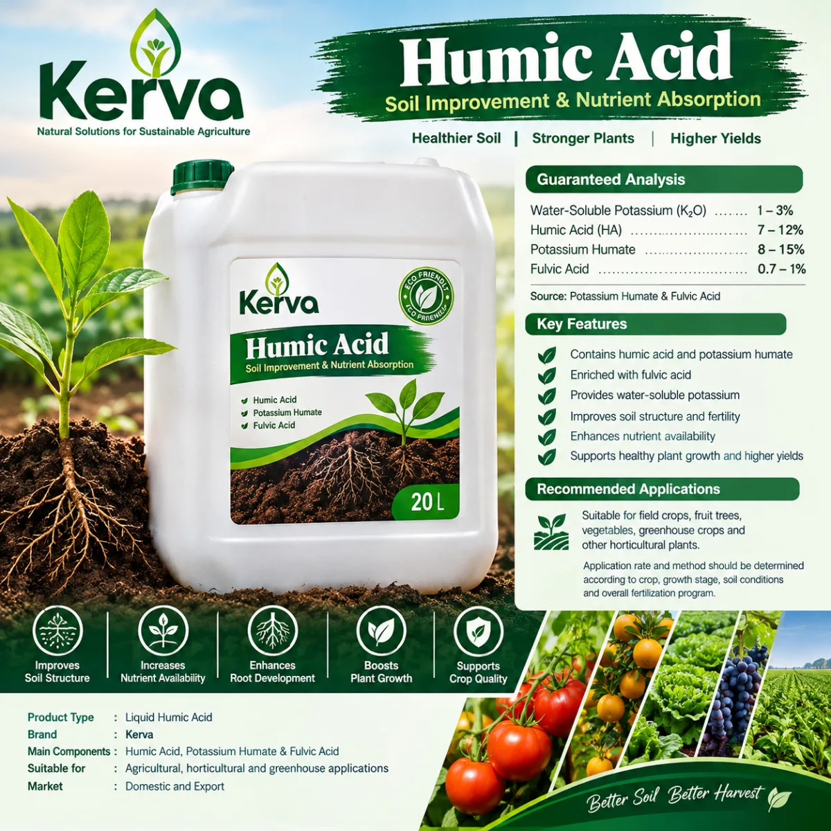 Kerva Liquid Humic Acid – Potassium Humate & Fulvic Acid